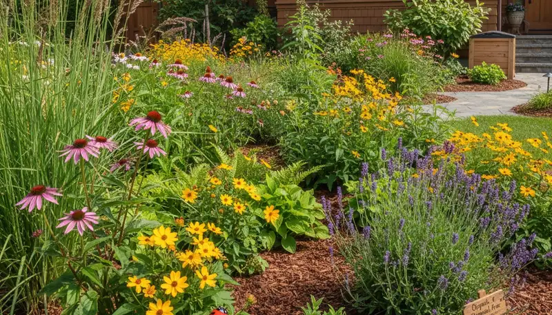 Organic landscape beds with native plants and mulch in Bellevue WA by Chop Chop Landscaping