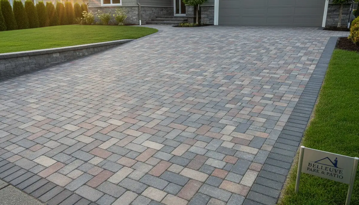 Completed interlocking paver driveway installation by Chop Chop Landscaping in Bellevue, WA