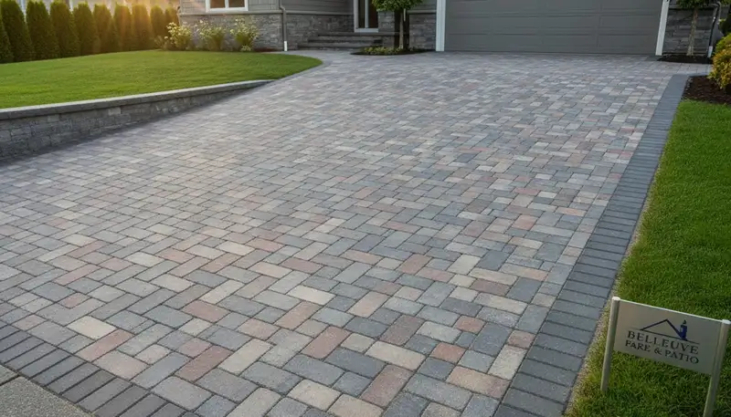 Completed interlocking paver driveway installation by Chop Chop Landscaping in Bellevue, WA