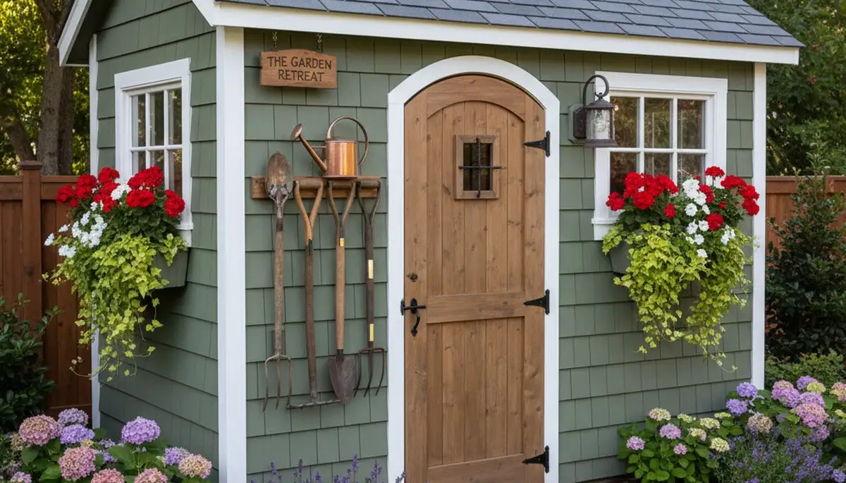 Decorative garden shed with custom landscaping in Bellevue, WA by Chop Chop Landscaping