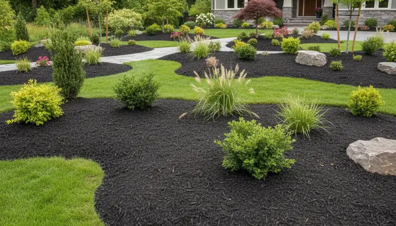Freshly spread mulch beds with clean edges in Bellevue WA by Chop Chop Landscaping