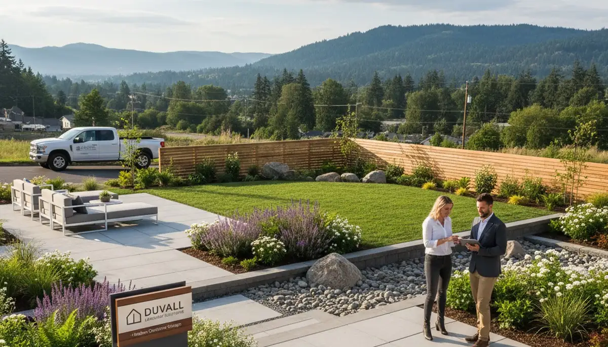 Bellevue, WA landscaping service maintaining a well-kept residential lawn and garden bed