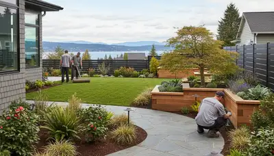 Bellevue, WA landscaping service maintaining a healthy, neatly trimmed lawn for a residential property