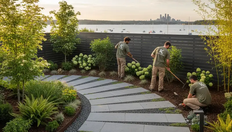 Bellevue, WA landscaping crew providing professional lawn care and yard maintenance