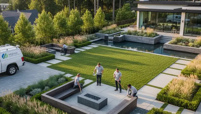 Landscaping service in Bellevue, WA, providing professional lawn care for residential properties