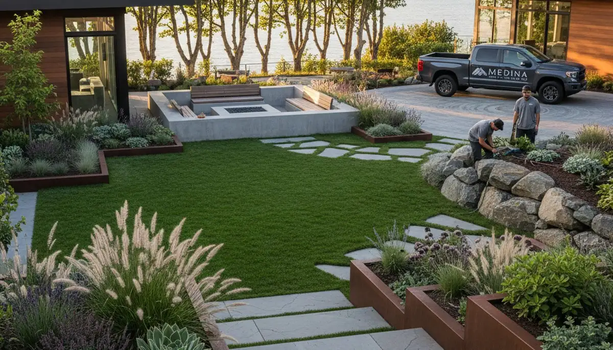 Bellevue, WA landscaping crew providing professional lawn care and yard maintenance services