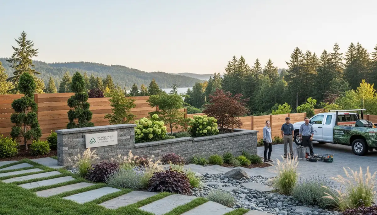 Bellevue, WA landscaping crew providing professional lawn care for local residential properties