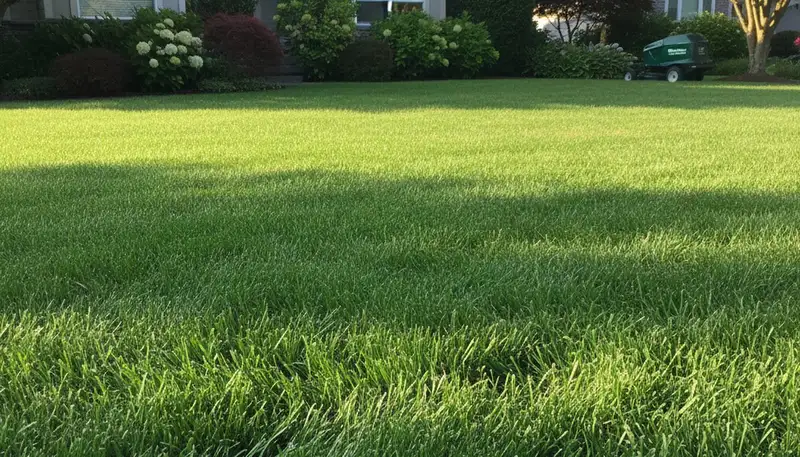 Lush green lawn with thick turf after professional lawn care in Bellevue, WA by Chop Chop Landscaping