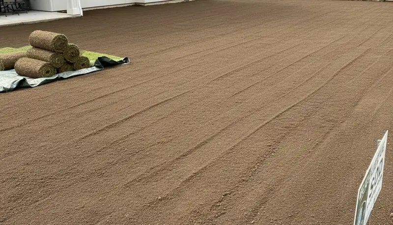 Smooth graded soil ready for sod installation by professional landscapers in Bellevue, WA