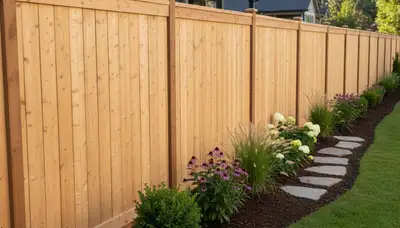 White wooden privacy fence installation by Chop Chop Landscaping in Bellevue, WA residential yard
