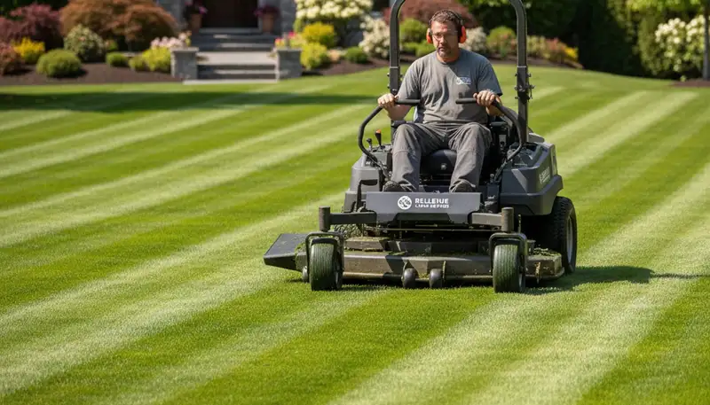 Professional lawn striping and edging on Bellevue WA property by Chop Chop Landscaping