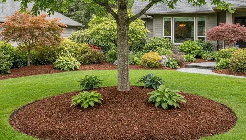 Professional tree ring mulching around tree base in Bellevue, WA by Chop Chop Landscaping