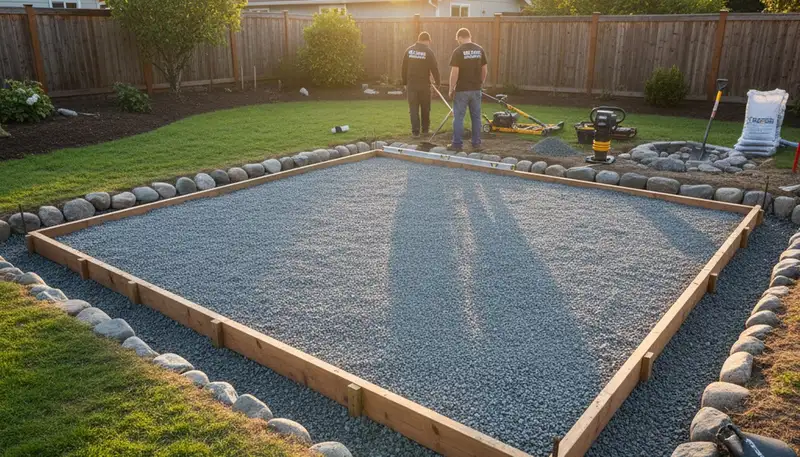 Professional shed foundation base preparation by Chop Chop Landscaping in Bellevue, WA