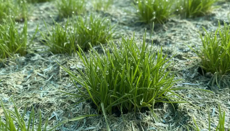 New grass sprouting after hydroseeding in Bellevue, WA lawn by Chop Chop Landscaping